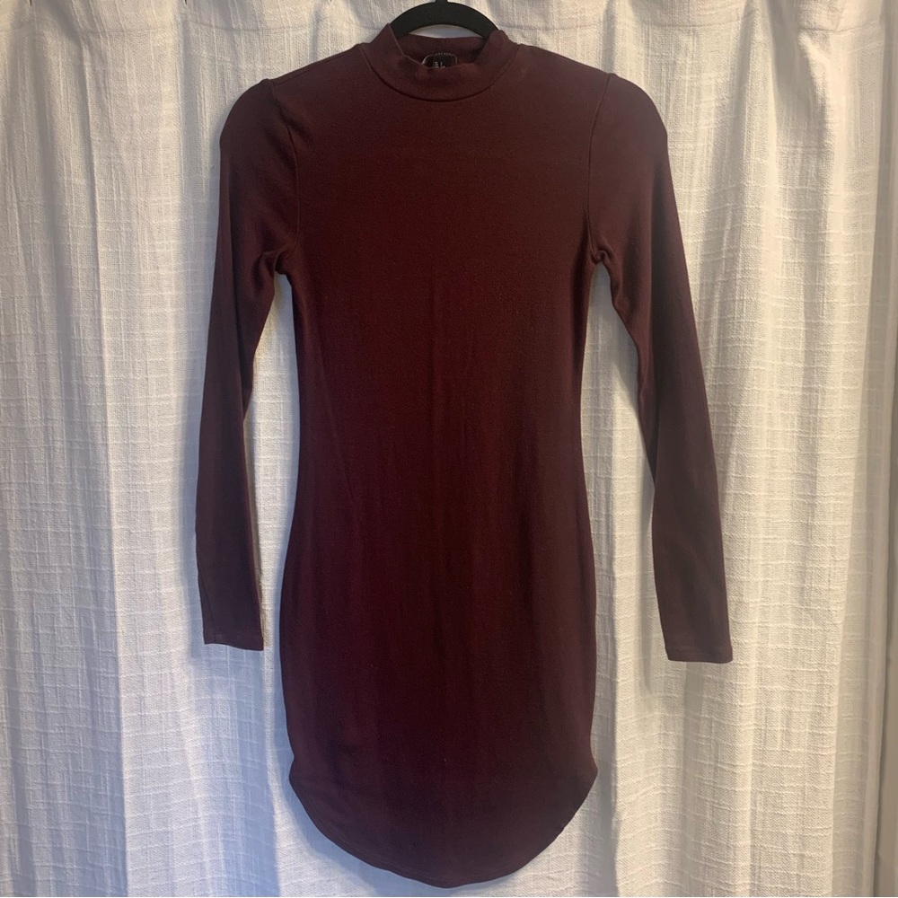 Burgundy Maroon High Neck Bodycon Dress
